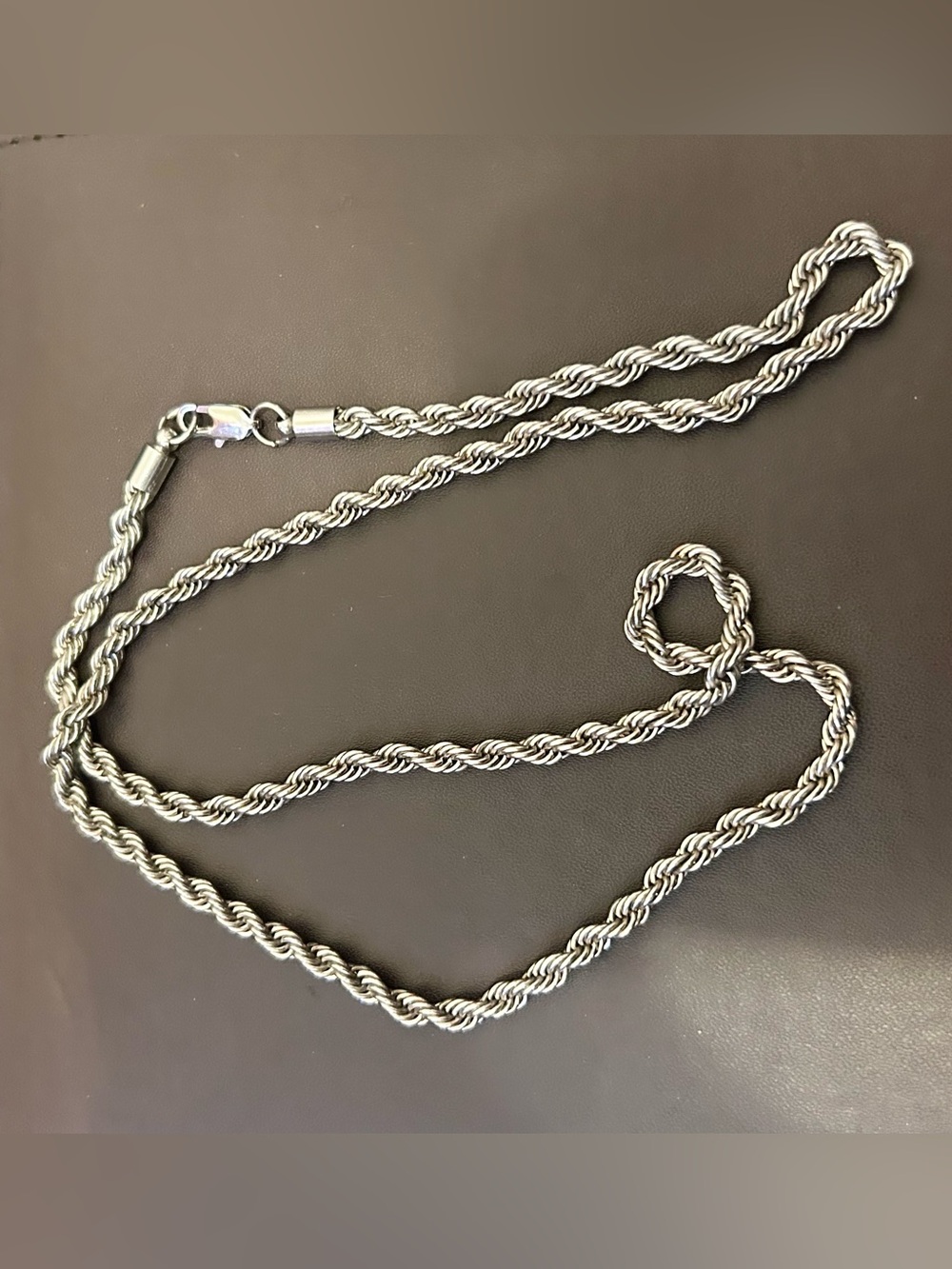 Men's Silver Tone Twisted Rope Chain Necklace 22” - Picture 4 of 7